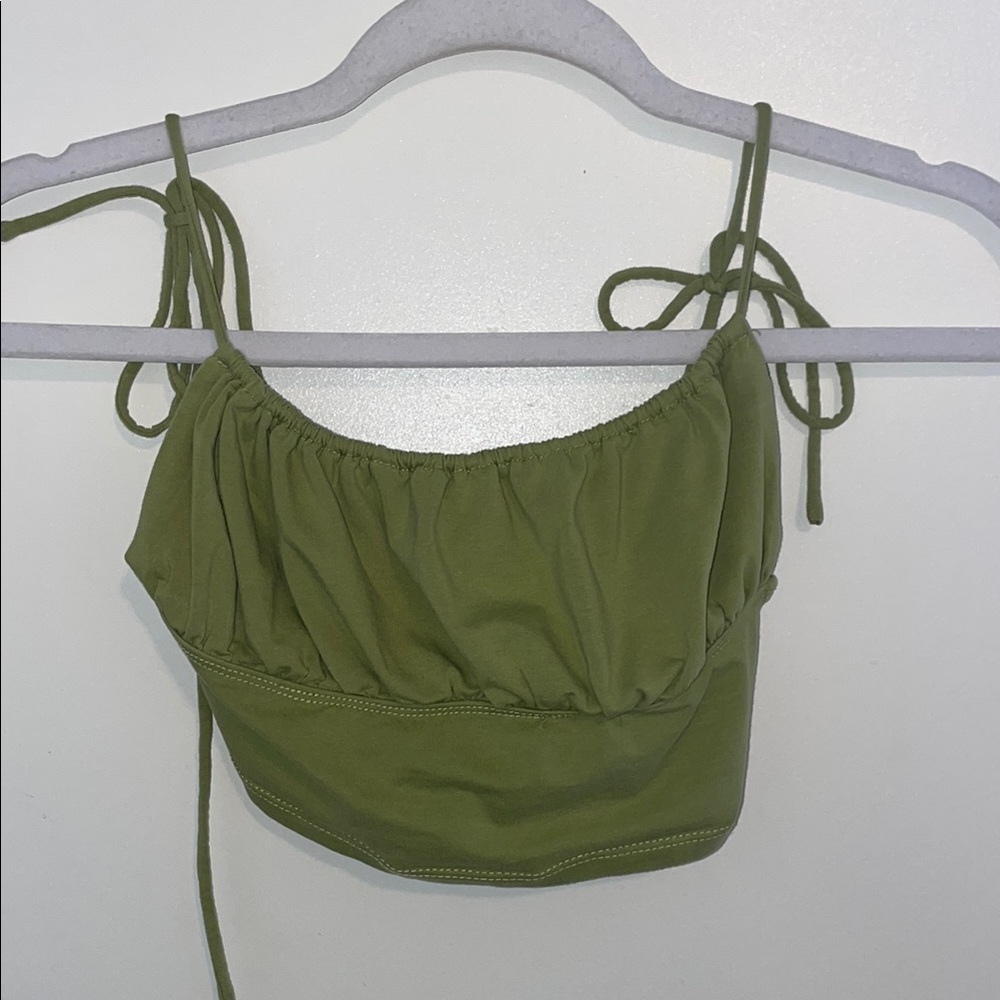 Princess Polly Annabelle Crop Top with Spaghetti Tie Straps in Green | 4